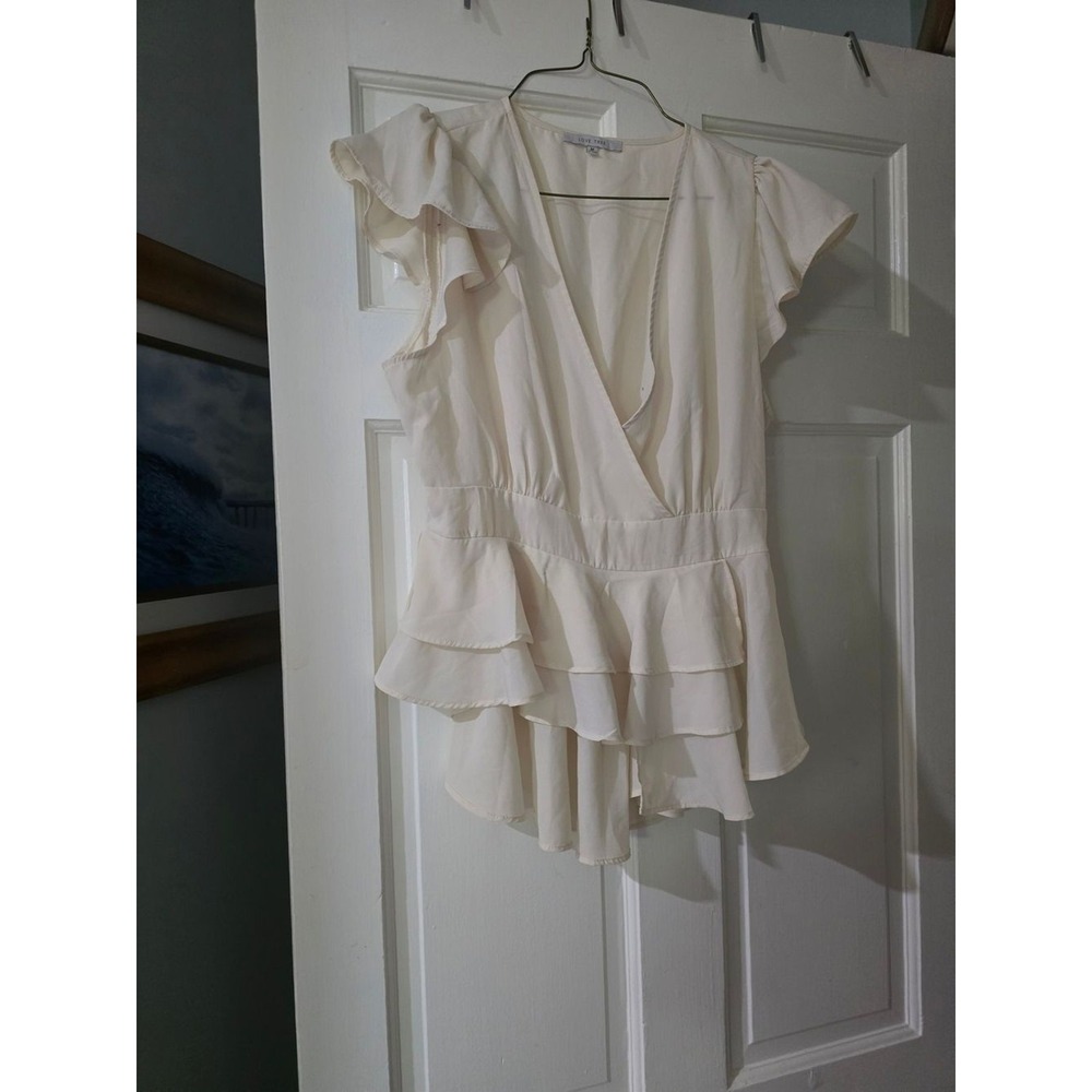 Love Tree Cream Ruffled V-Neck Peplum Blouse